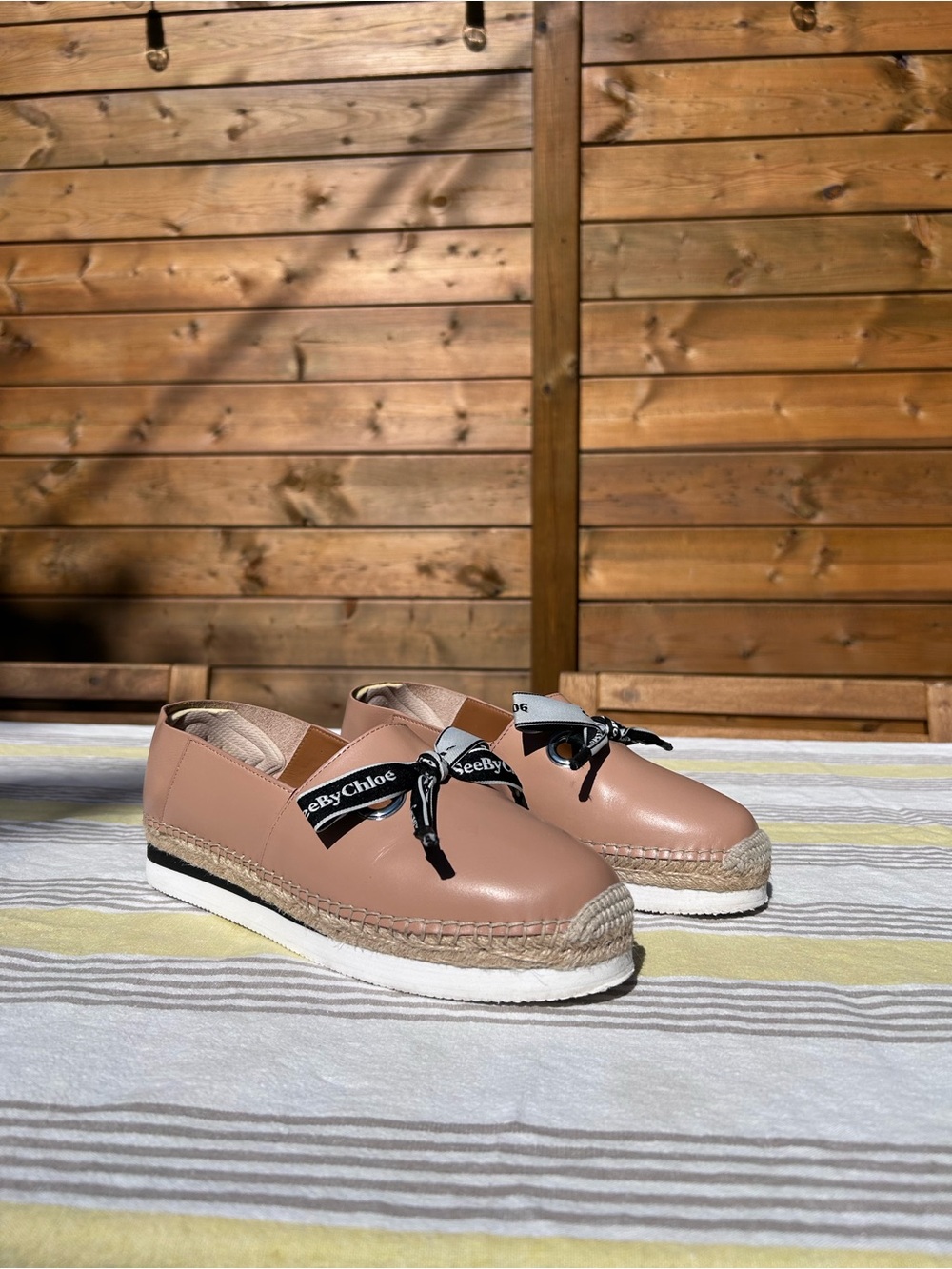See By Chloe beige leather slip on espadrilles platform size 40